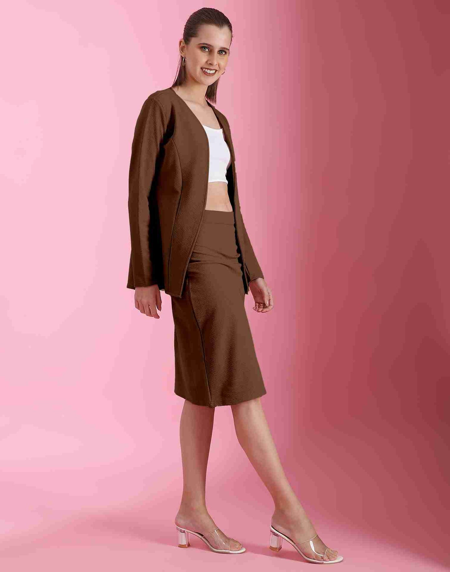 Brown Lycra Plain Co-ord Set