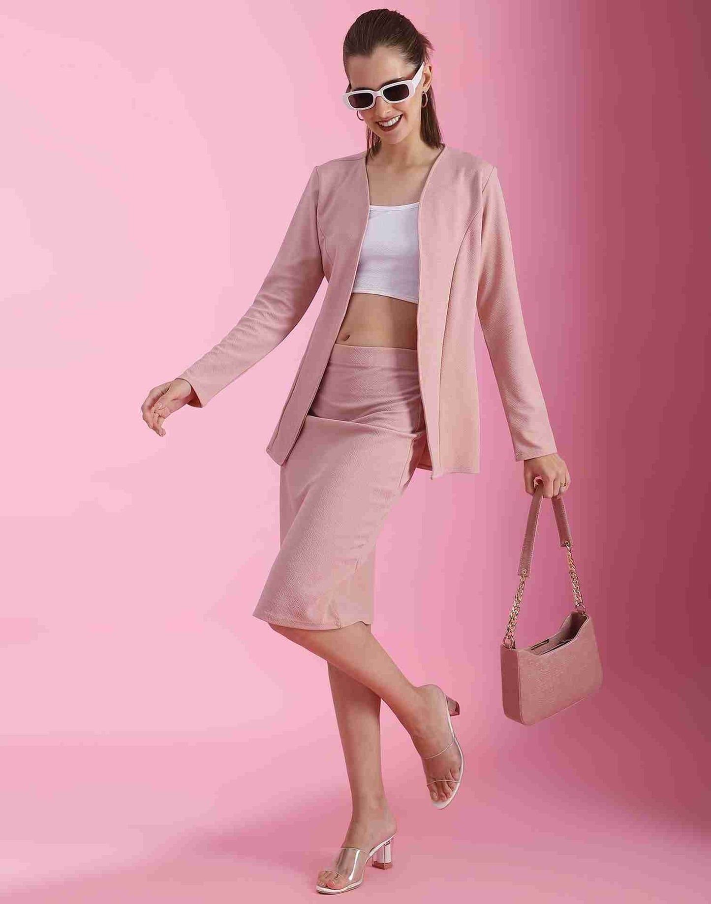 Pink Lycra Plain Co-ord Set
