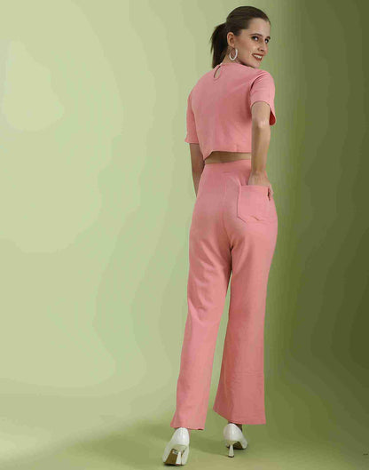 Pink Lycra Plain Co-ord Set