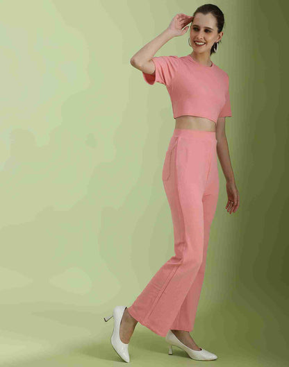 Pink Lycra Plain Co-ord Set