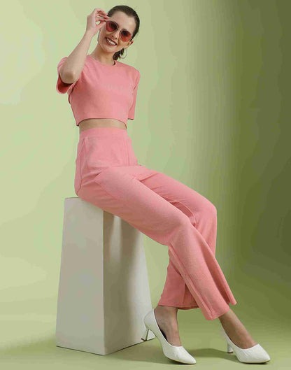 Pink Lycra Plain Co-ord Set
