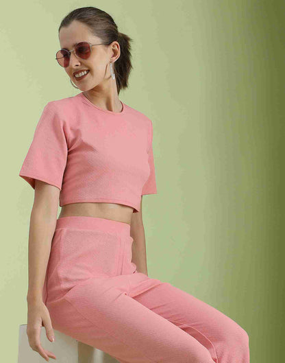 Pink Lycra Plain Co-ord Set
