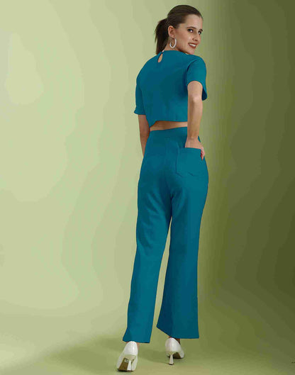 Blue Lycra Plain Co-ord Set