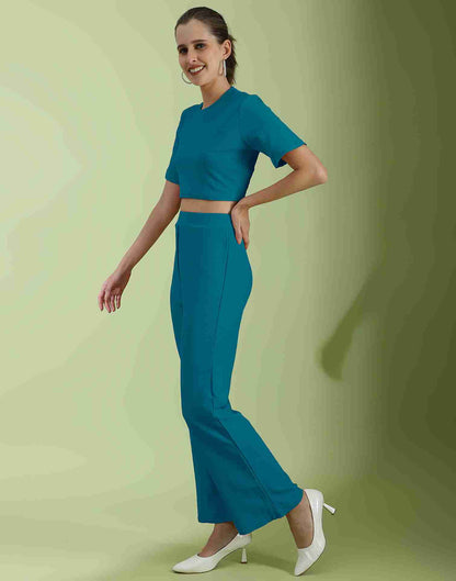 Blue Lycra Plain Co-ord Set