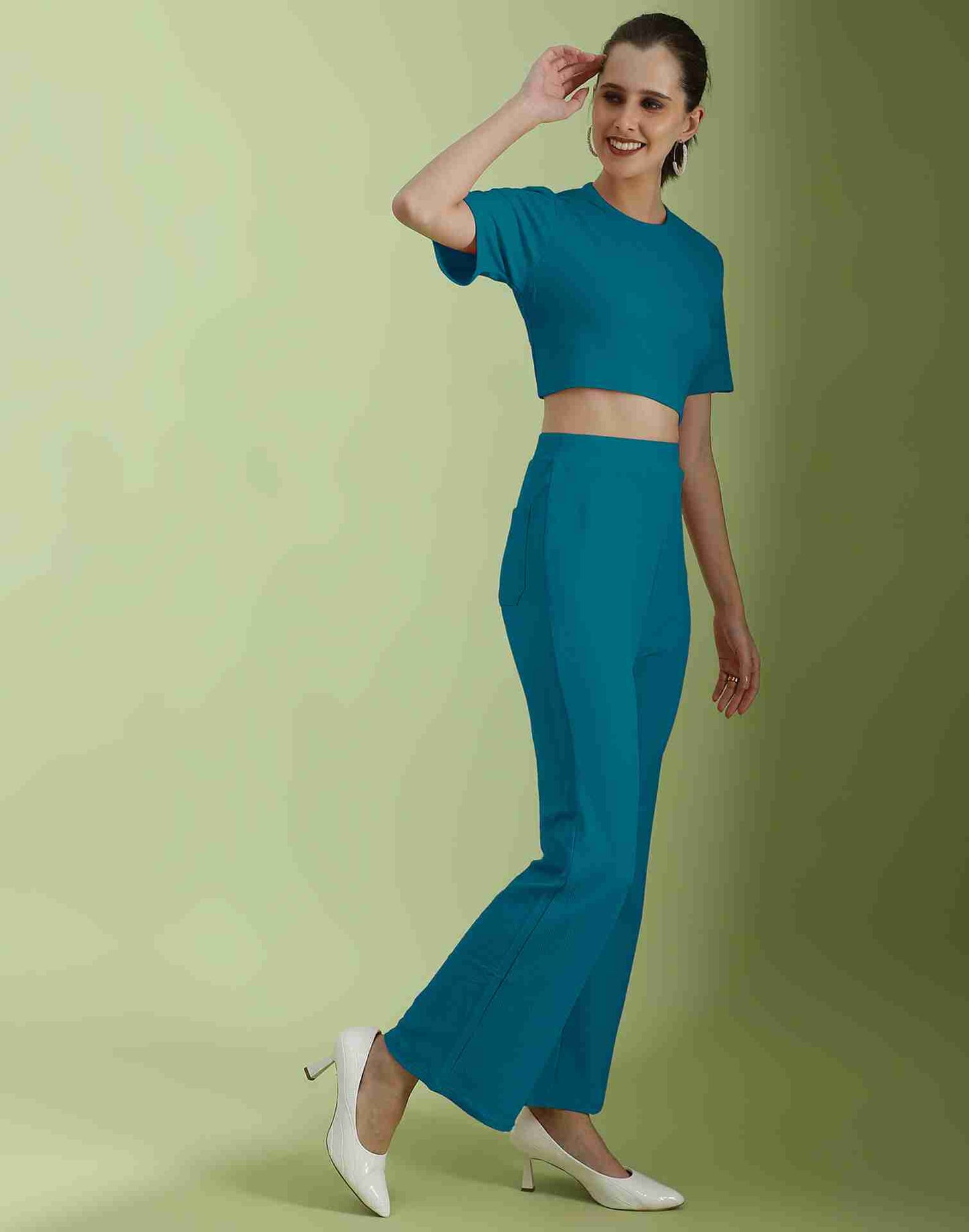 Blue Lycra Plain Co-ord Set