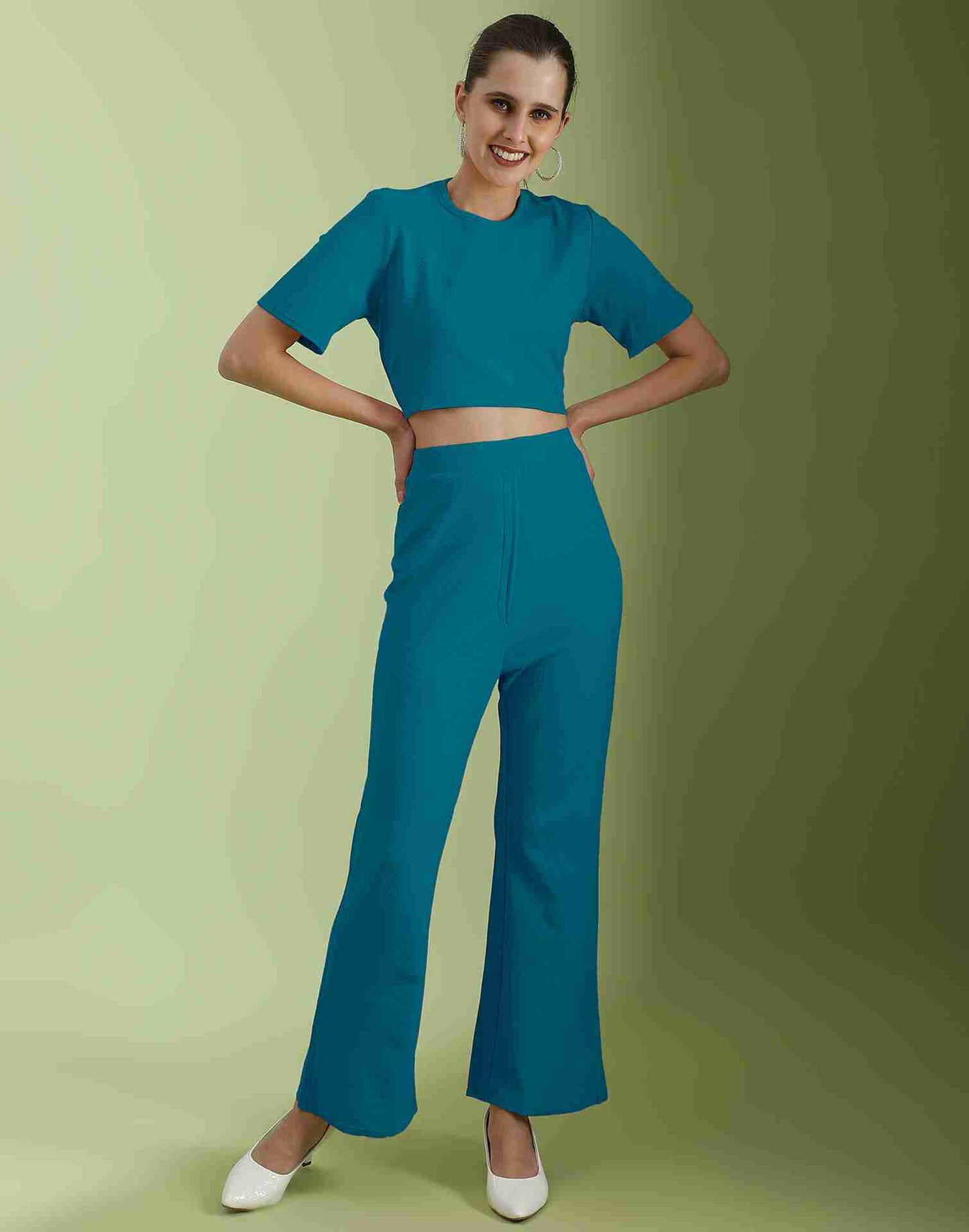 Blue Lycra Plain Co-ord Set