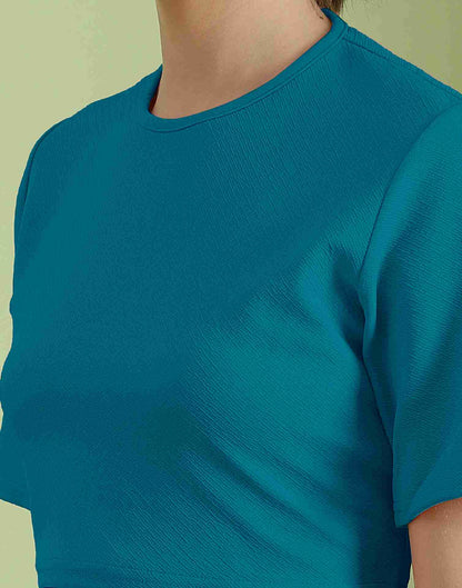 Blue Lycra Plain Co-ord Set