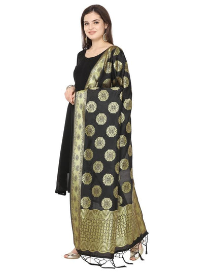 Flamboyant Black Coloured Poly Silk Jacquard Banarasi Dupatta | Sudathi