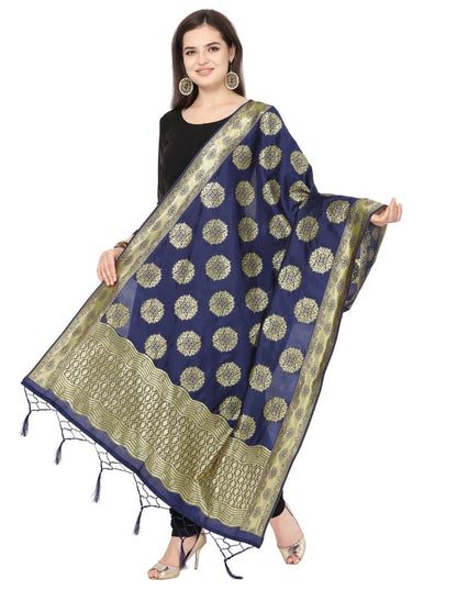 Epitome Navy Blue Coloured Poly Silk Jacquard Banarasi Dupatta | Sudathi