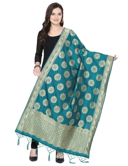 Idyiic Turquoise Coloured Poly Silk Jacquard Banarasi Dupatta | Sudathi