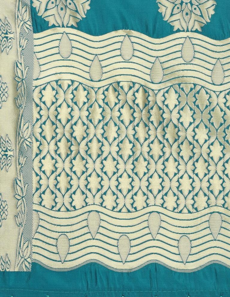 Idyiic Turquoise Coloured Poly Silk Jacquard Banarasi Dupatta | Sudathi