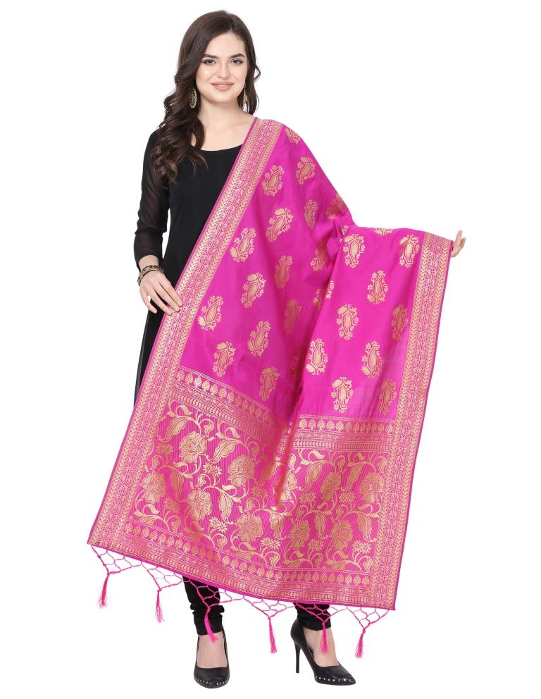Vintage Pink Coloured Poly Silk Jacquard Banarasi Dupatta | Sudathi