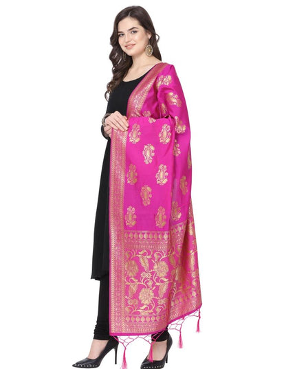 Vintage Pink Coloured Poly Silk Jacquard Banarasi Dupatta | Sudathi
