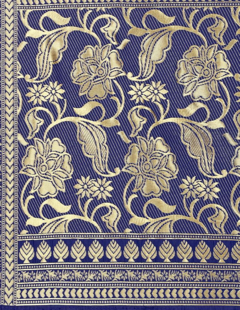 Gleaming Navy Blue Coloured Poly Silk Jacquard Banarasi Dupatta | Sudathi