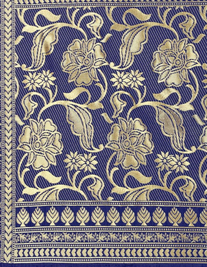 Gleaming Navy Blue Coloured Poly Silk Jacquard Banarasi Dupatta | Sudathi