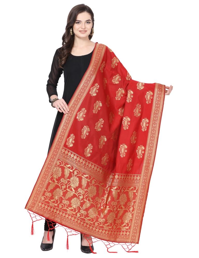 Amazing Red Coloured Poly Silk Jacquard Banarasi Dupatta | Sudathi