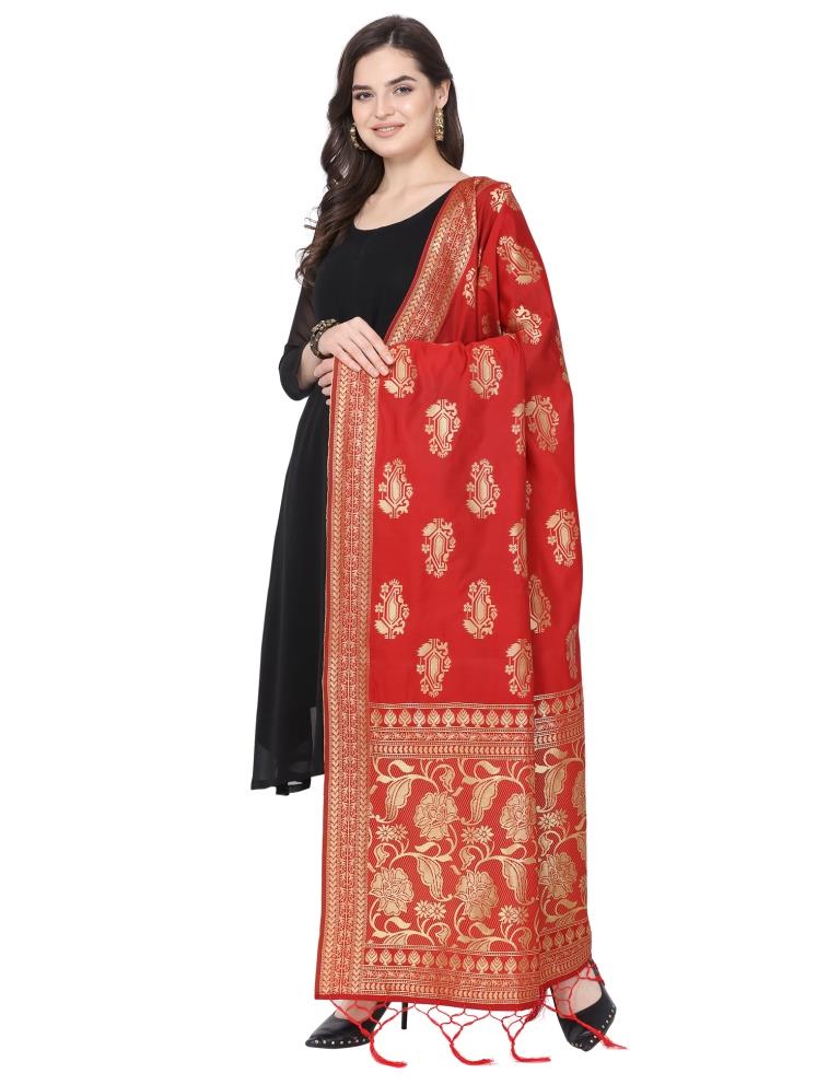 Amazing Red Coloured Poly Silk Jacquard Banarasi Dupatta | Sudathi