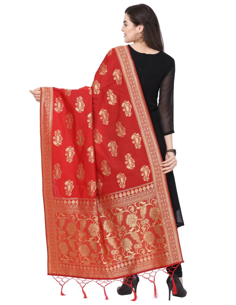 Amazing Red Coloured Poly Silk Jacquard Banarasi Dupatta | Sudathi