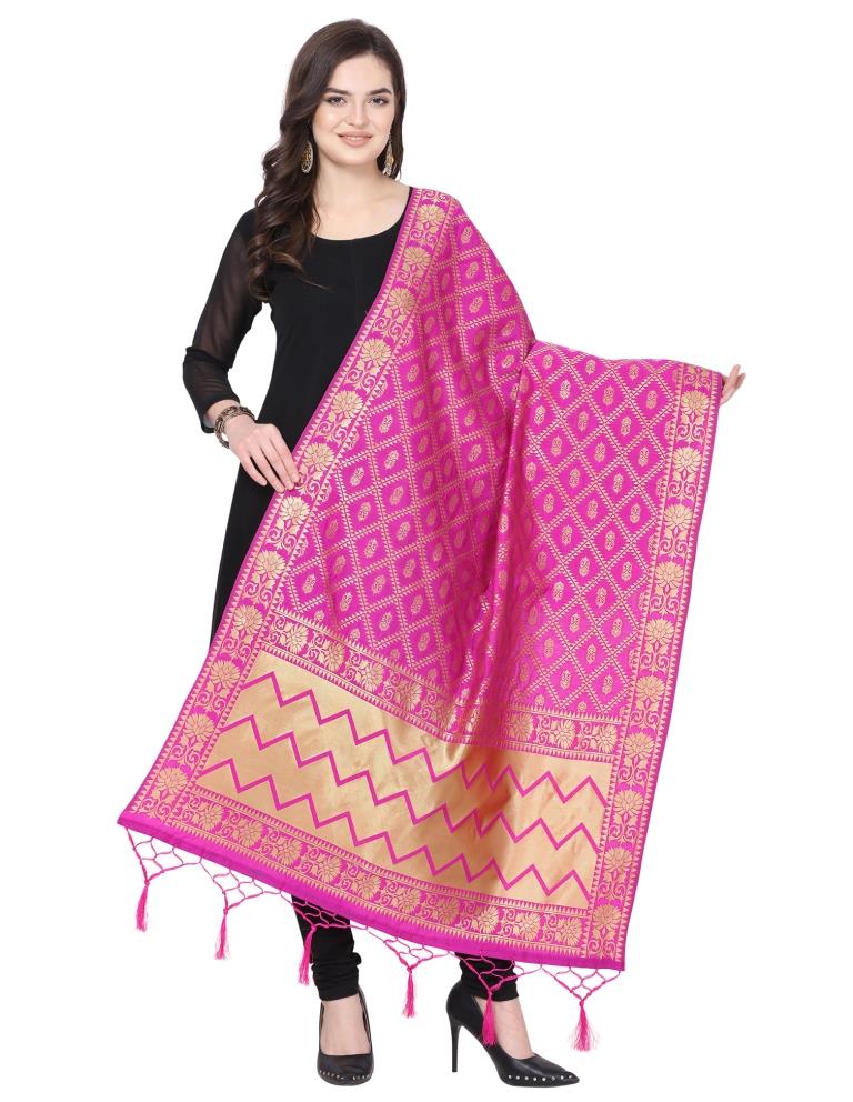 Blissful Pink Coloured Poly Silk Jacquard Banarasi Dupatta | Sudathi