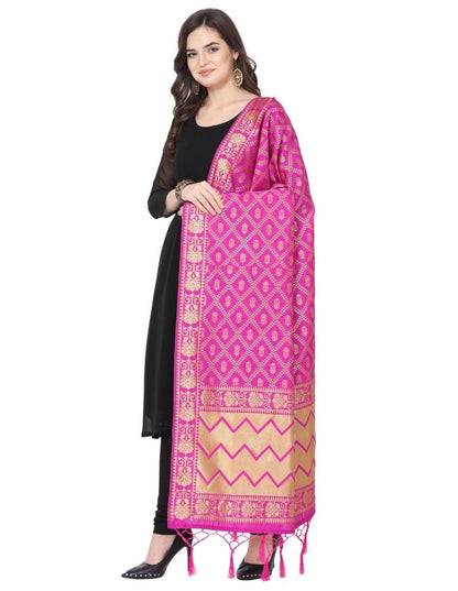 Blissful Pink Coloured Poly Silk Jacquard Banarasi Dupatta | Sudathi