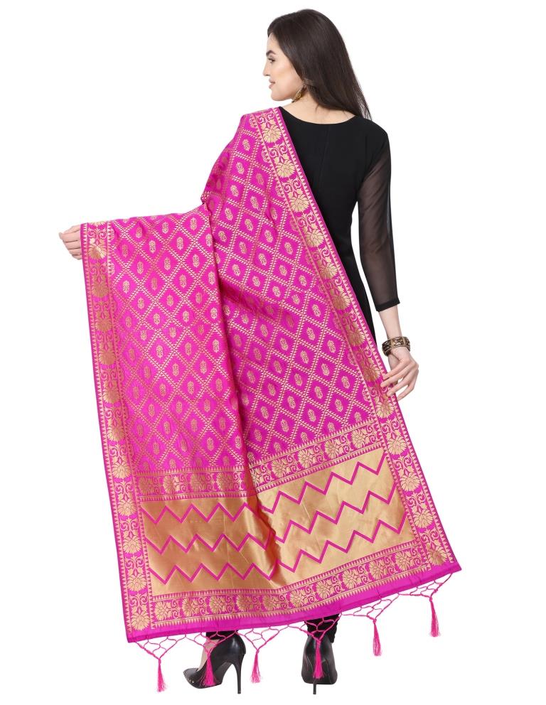 Blissful Pink Coloured Poly Silk Jacquard Banarasi Dupatta | Sudathi