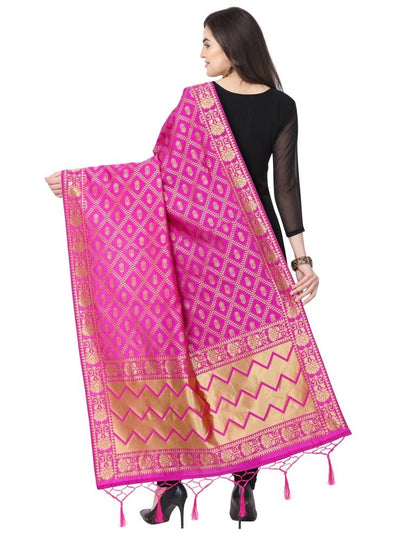 Blissful Pink Coloured Poly Silk Jacquard Banarasi Dupatta | Sudathi