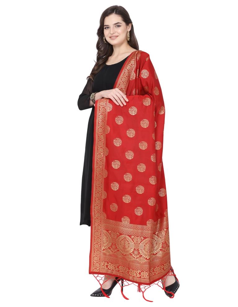 Fab Red Coloured Poly Silk Jacquard Banarasi Dupatta | Sudathi