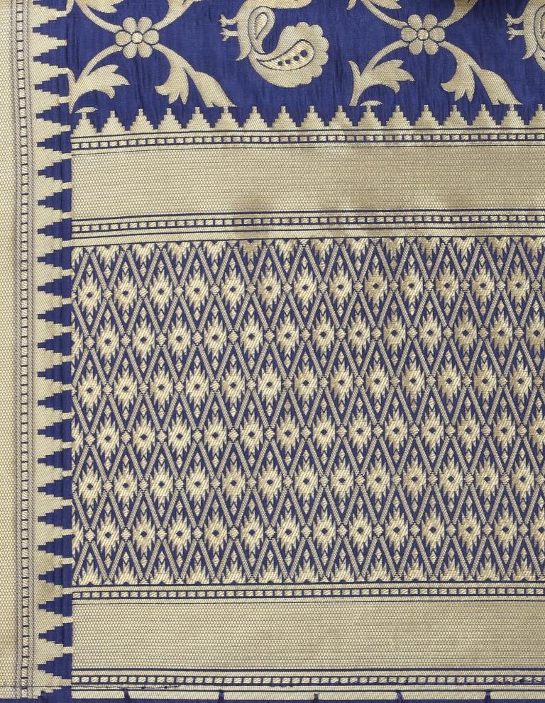 Stylish Navy Blue Coloured Poly Silk Jacquard Banarasi Dupatta | Sudathi
