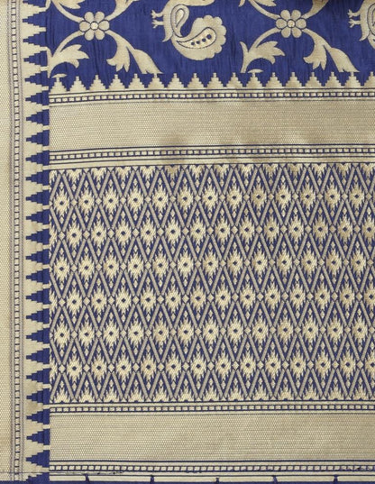 Stylish Navy Blue Coloured Poly Silk Jacquard Banarasi Dupatta | Sudathi