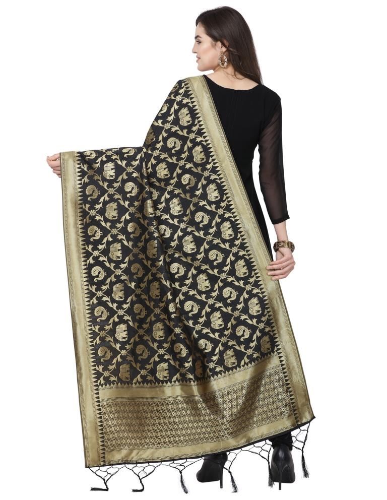 Peppy Black Coloured Poly Silk Jacquard Banarasi Dupatta | Sudathi