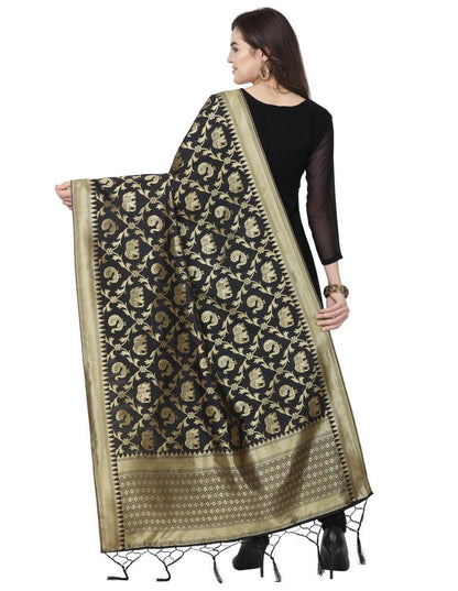 Peppy Black Coloured Poly Silk Jacquard Banarasi Dupatta | Sudathi