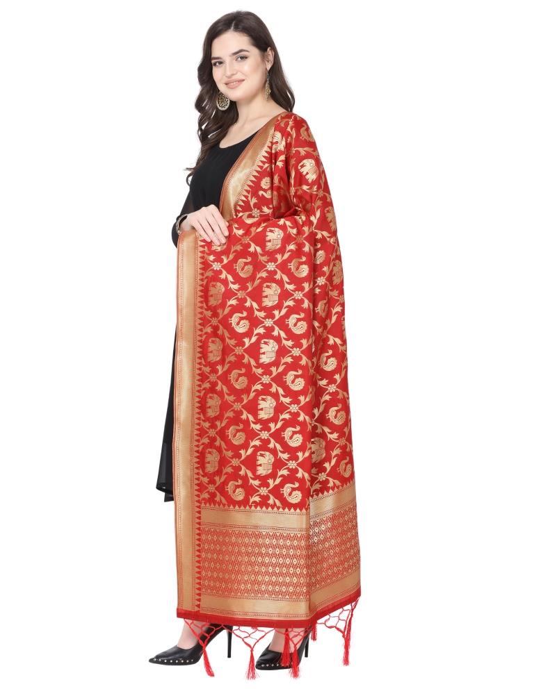 Charismatic Red Coloured Poly Silk Jacquard Banarasi Dupatta | Sudathi