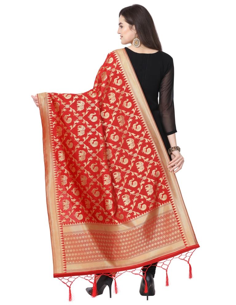 Charismatic Red Coloured Poly Silk Jacquard Banarasi Dupatta | Sudathi