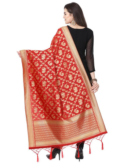 Charismatic Red Coloured Poly Silk Jacquard Banarasi Dupatta | Sudathi