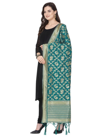 Bewitching Turquoise Coloured Poly Silk Jacquard Banarasi Dupatta | Sudathi