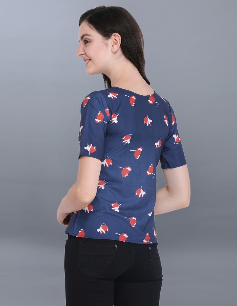 Designer Navy Blue Coloured Printed Crepe Tops | Sudathi