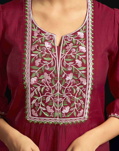 Maroon Silk Embroidery Co-ords Set