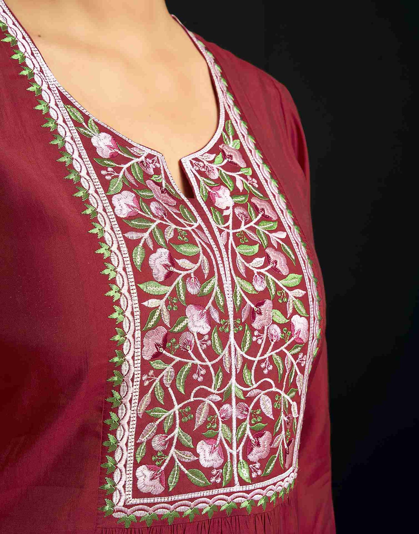 Maroon Silk Embroidery Co-ords Set