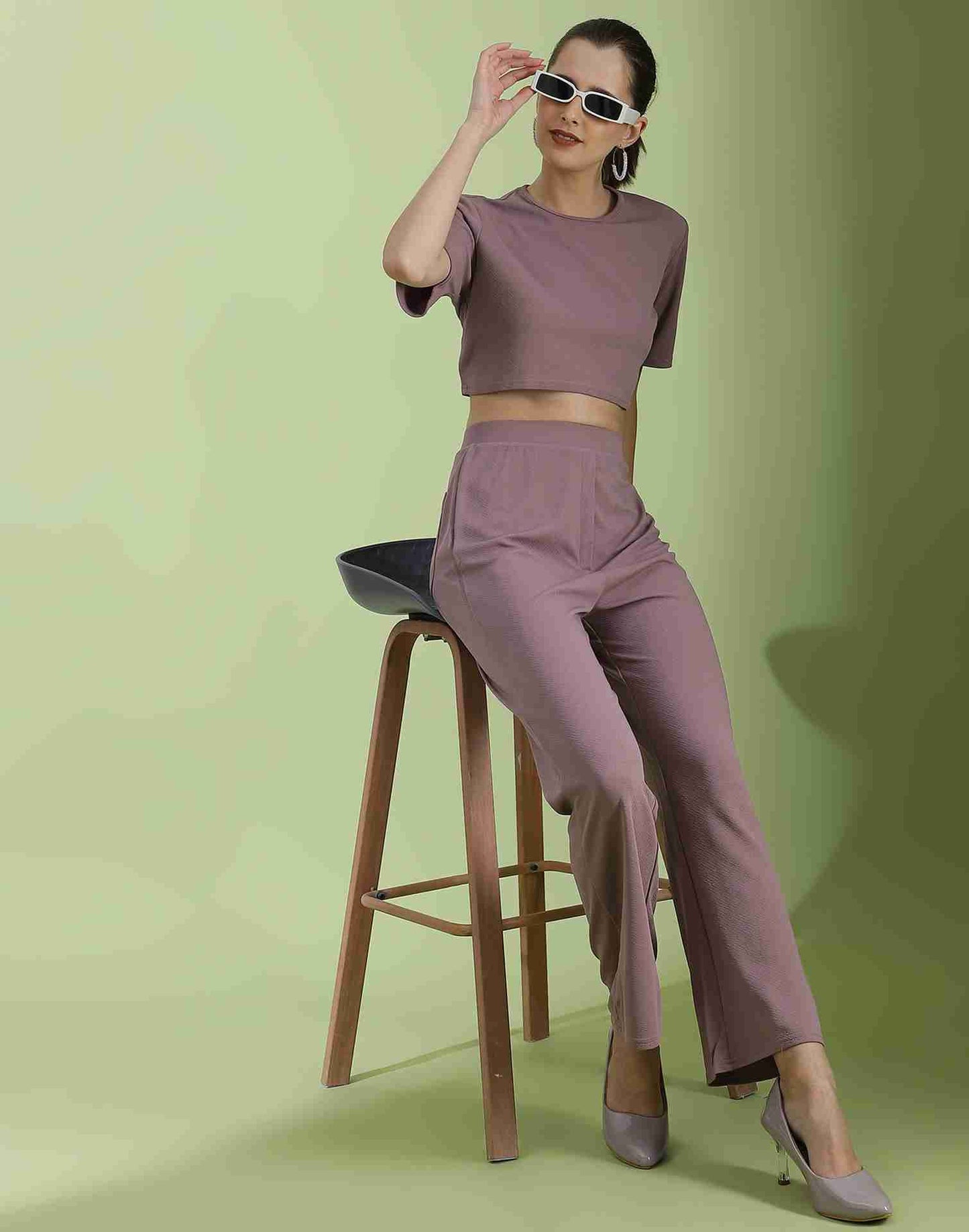 Mauve Lycra Plain Co-ord Set