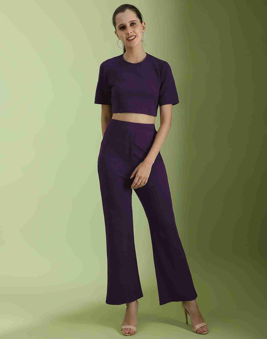 Maroon Lycra Plain Co-ord Set