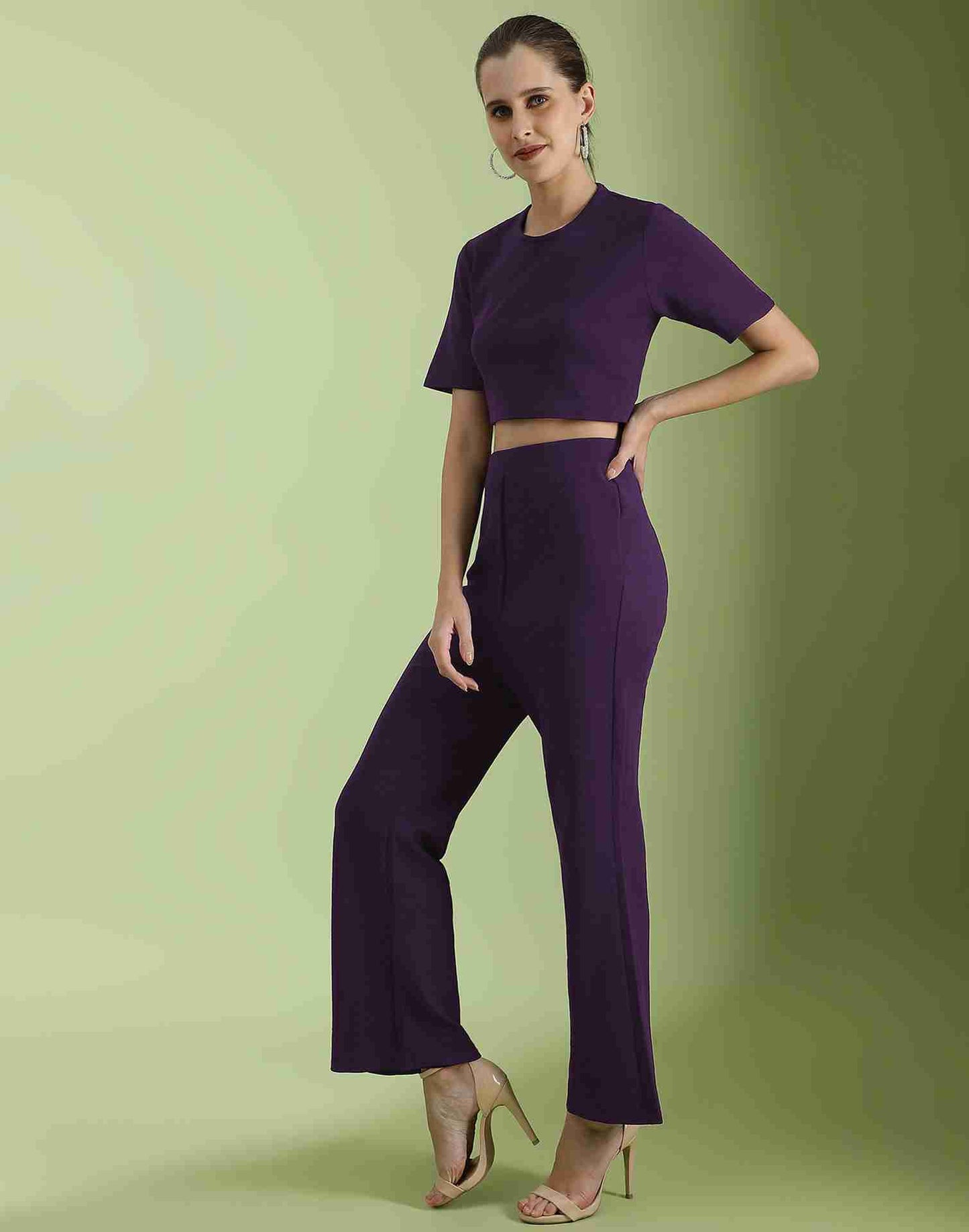 Maroon Lycra Plain Co-ord Set