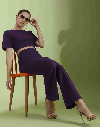 Maroon Lycra Plain Co-ord Set