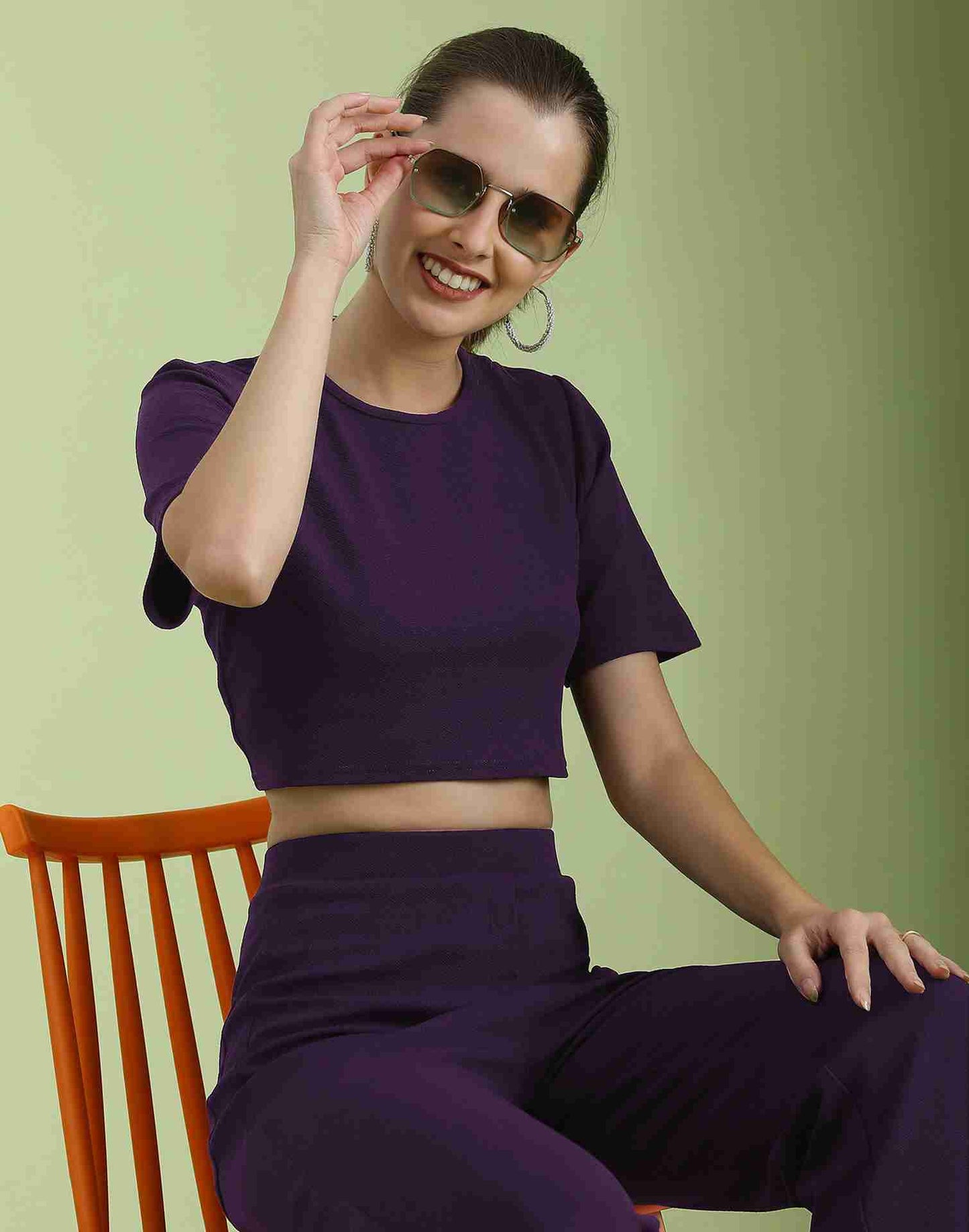 Maroon Lycra Plain Co-ord Set