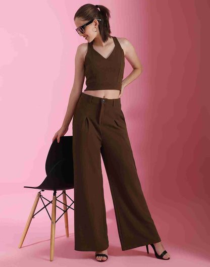 Brown Lycra Plain Co-ord Set
