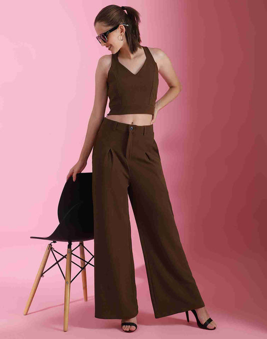 Brown Lycra Plain Co-ord Set