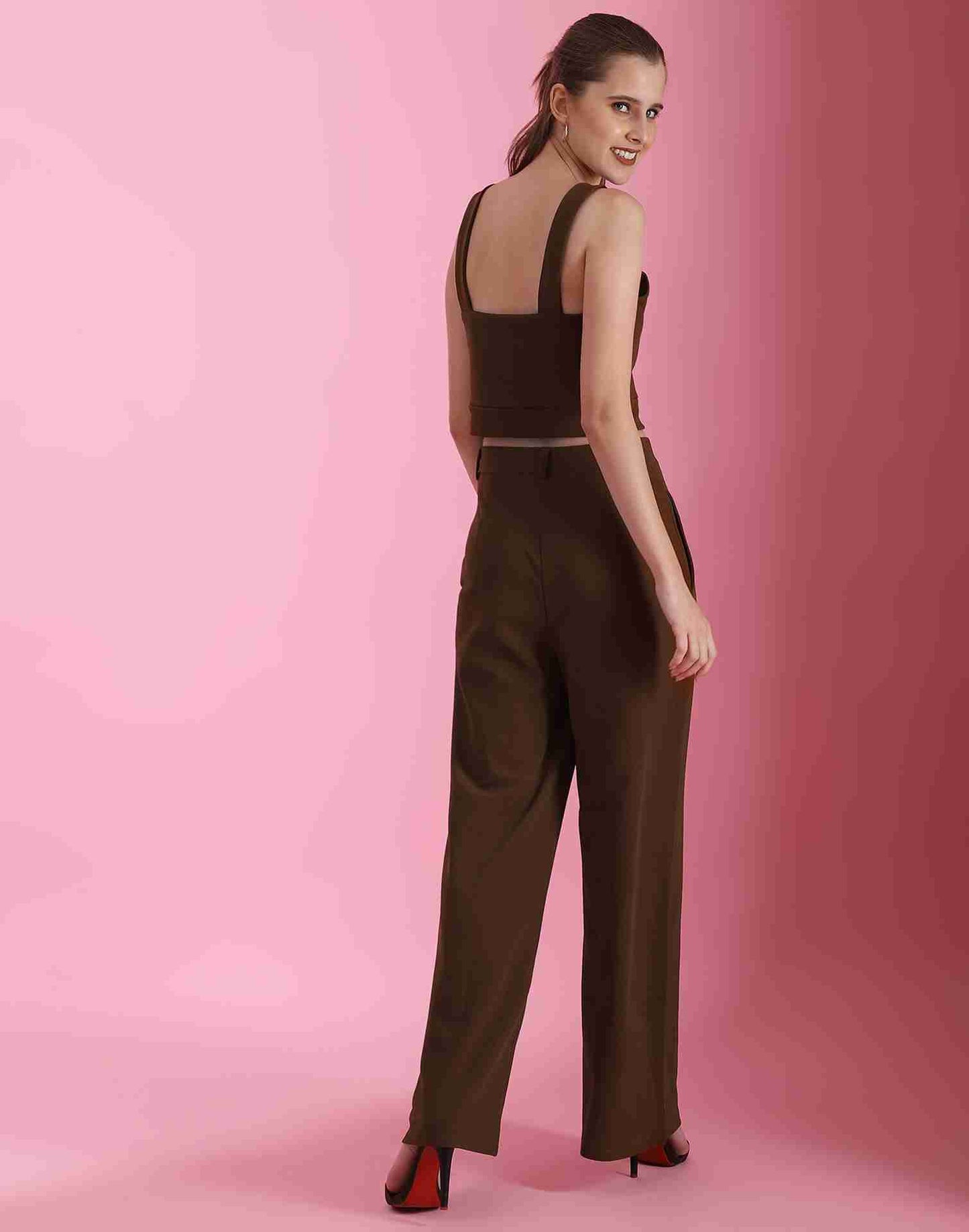 Brown Lycra Plain Co-ord Set
