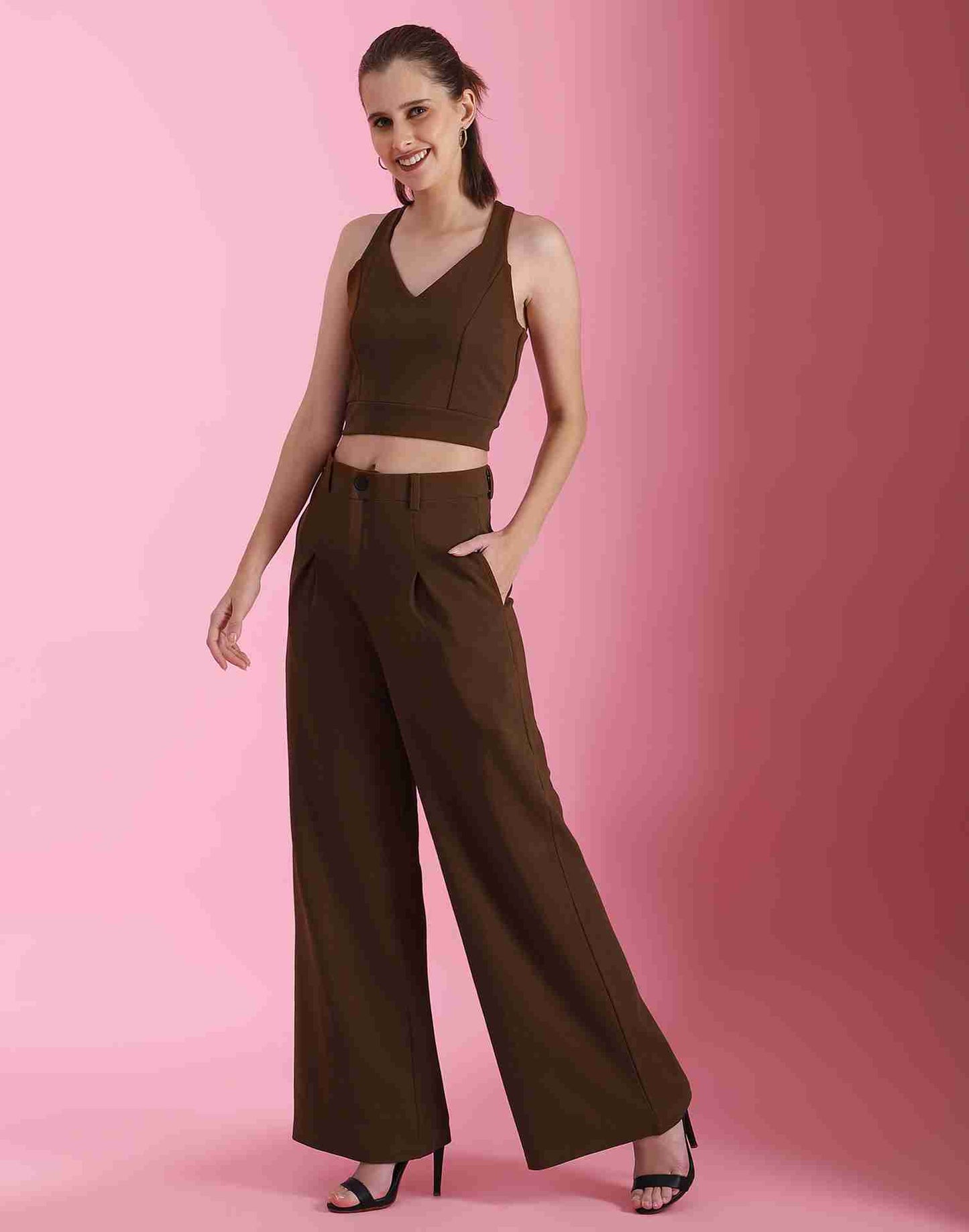 Brown Lycra Plain Co-ord Set
