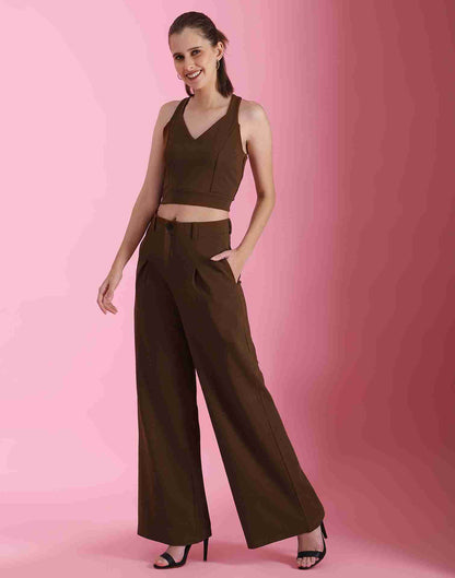 Brown Lycra Plain Co-ord Set