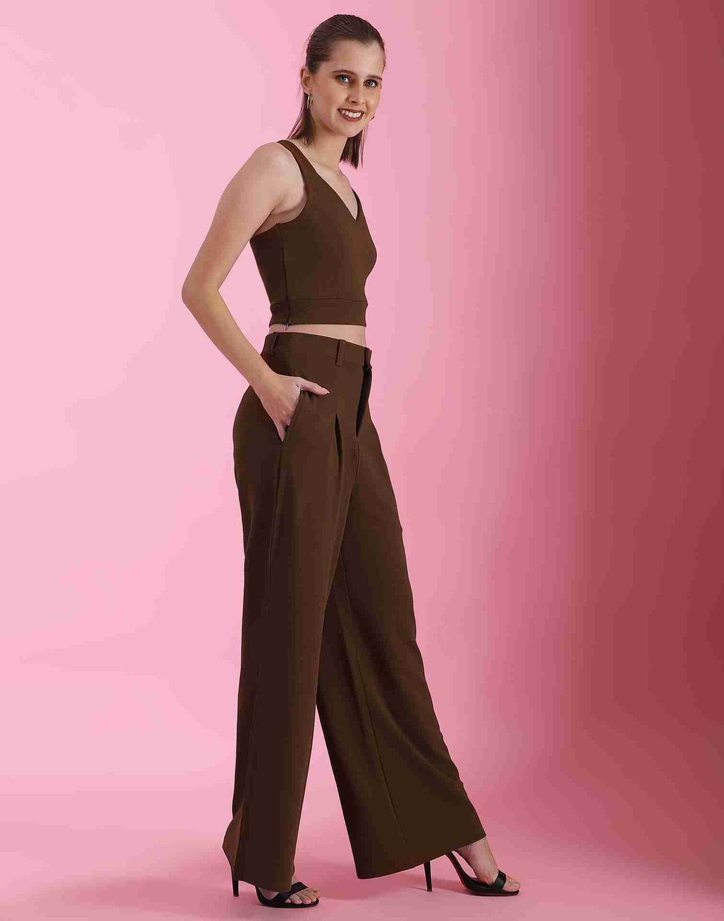 Brown Lycra Plain Co-ord Set