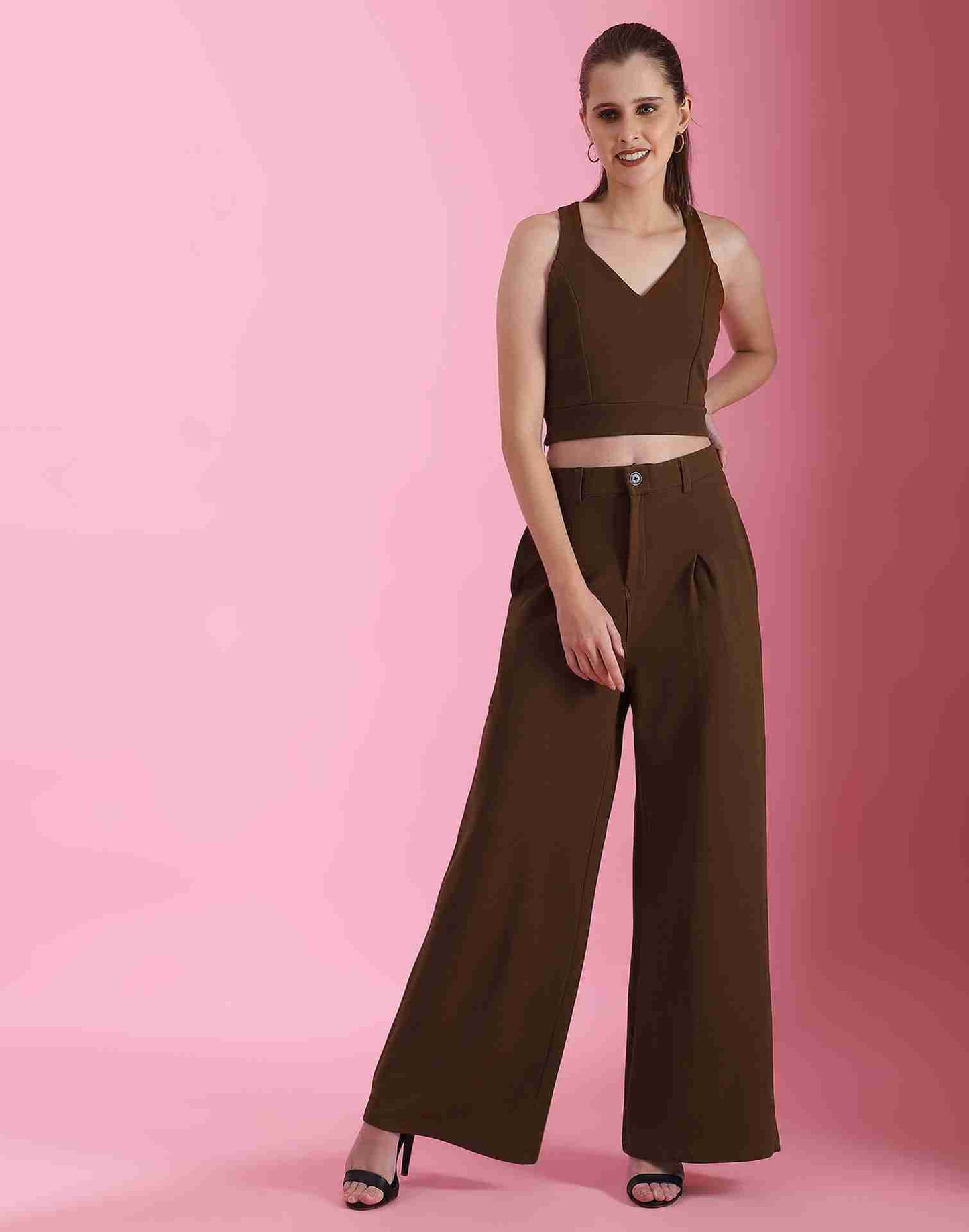 Brown Lycra Plain Co-ord Set